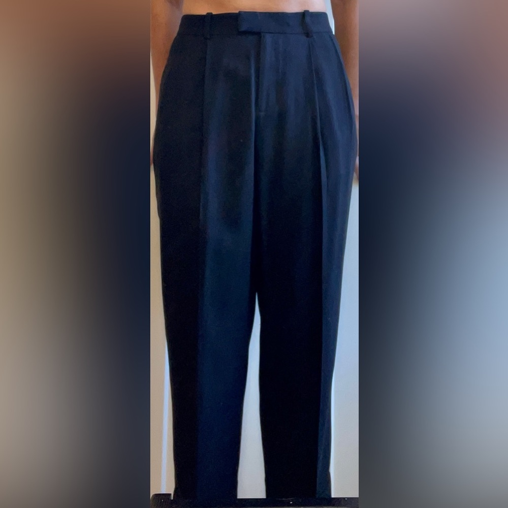 Black High Waist Crop Pleated Pants